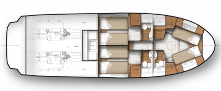 3 Cabin (Scissor FWD), 3 Heads no Crew